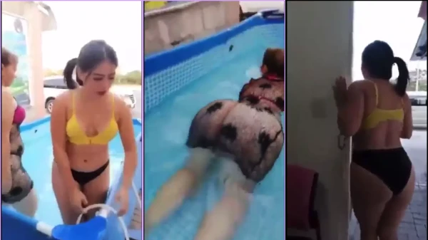 Vivi Manaba Y Su Hija Disfrutando En La Piscina