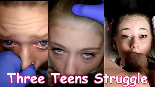 Teenage Girls Struggle With Deepthroating Dirty Old Man For The First Time