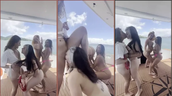 Kinechan Y Sus Atractivas Amigas Se Divierten Y Se Besan Desnudas En El Barco Del Rico Mayor