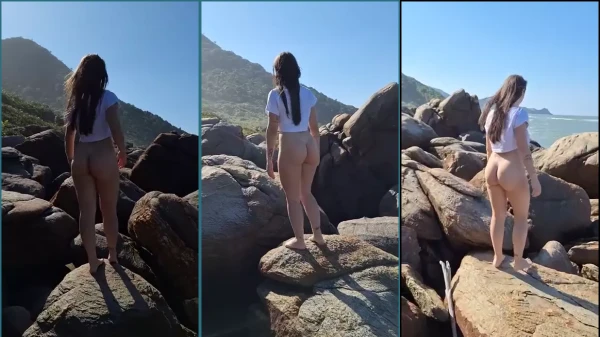 La Joven Naturista Eva Moderninha Caminando Desnuda Sobre Las Rocas